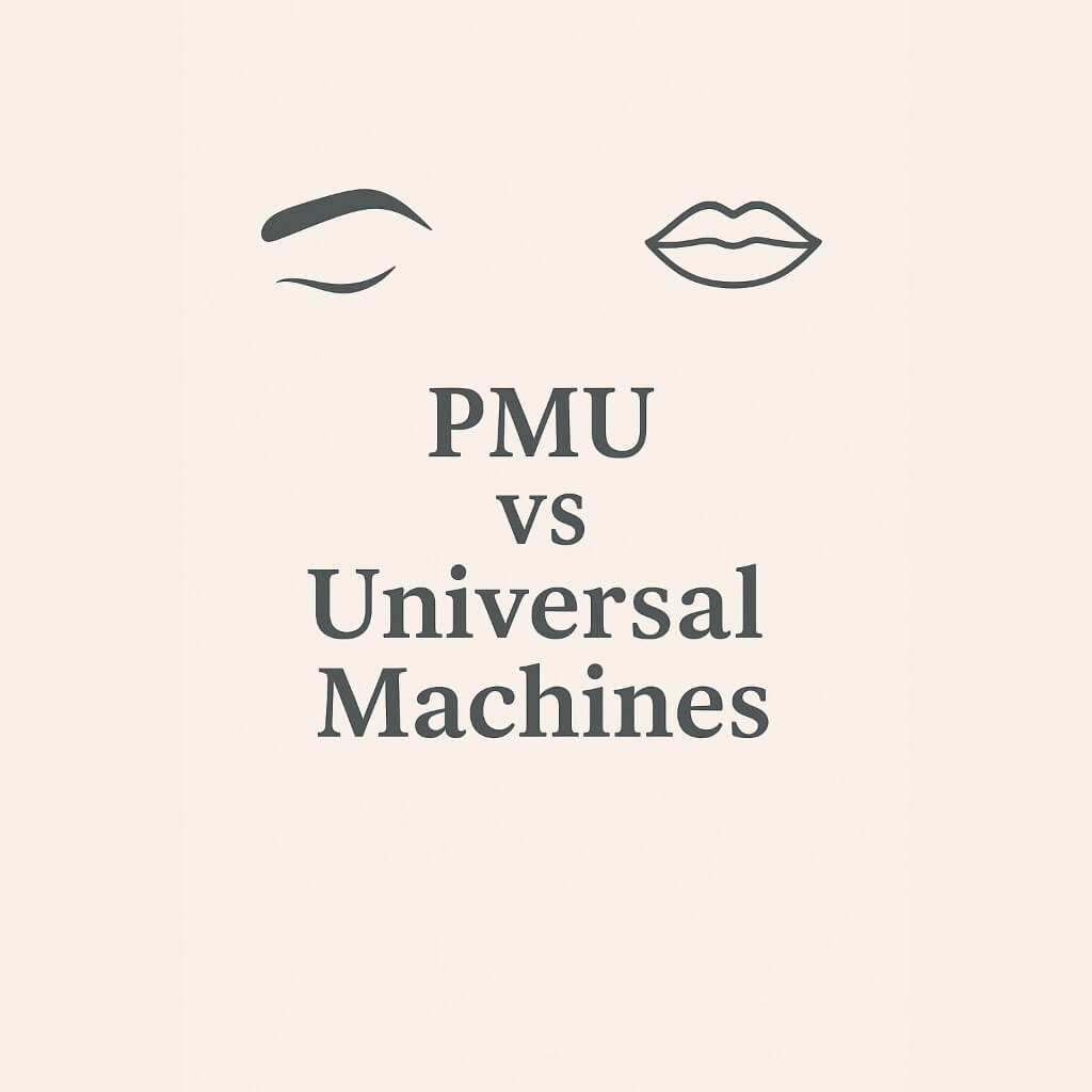 Comparison guide showing the differences between PMU embroidery machines and universal needle machines for permanent makeup