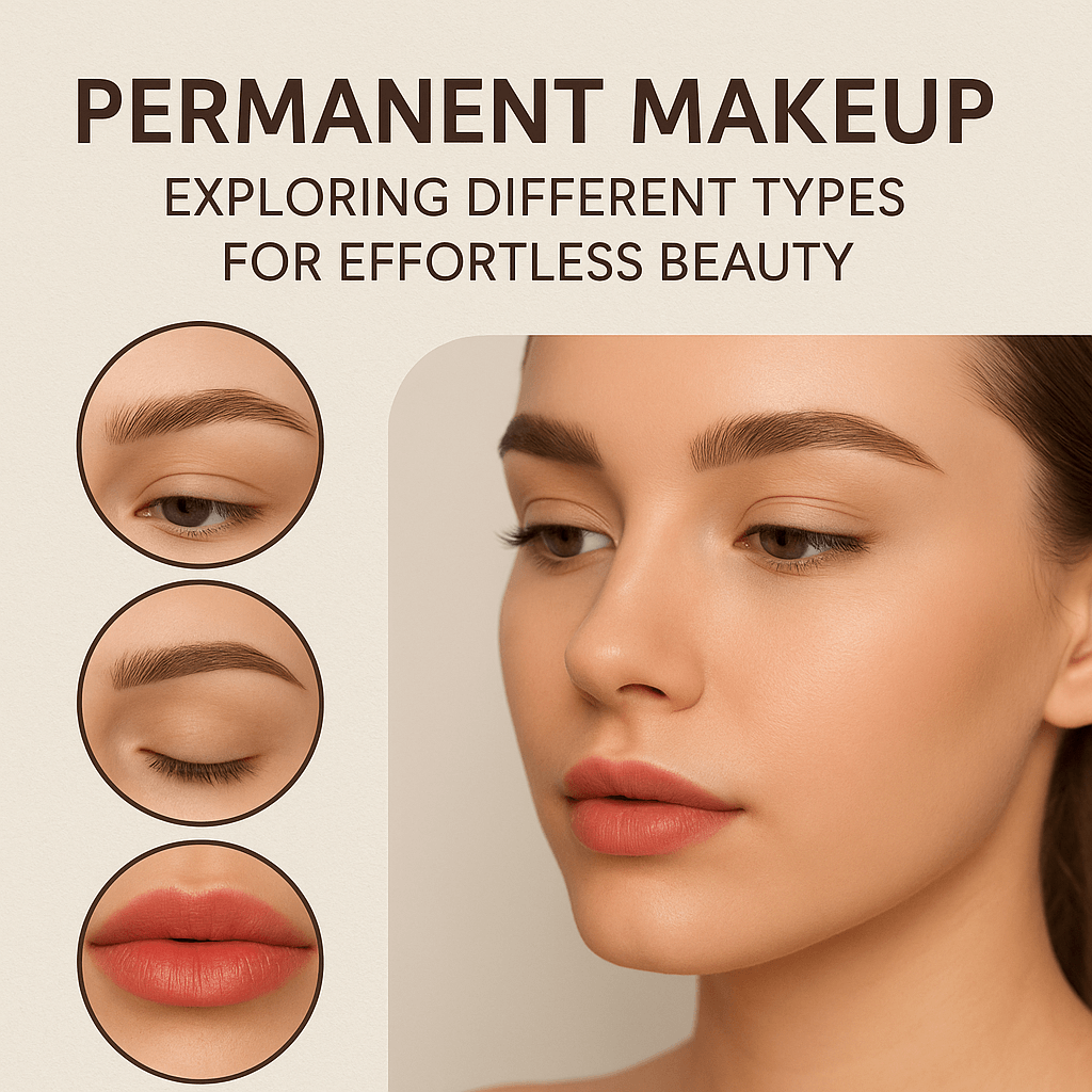 Guide to different types of permanent makeup including microblading, powder brows, and lip blushing techniques