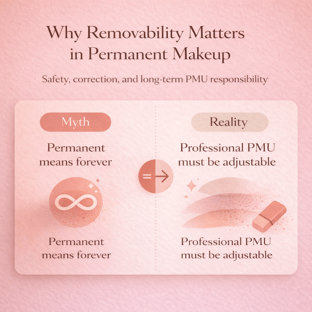 Educational cover explaining the importance of removability in professional permanent makeup