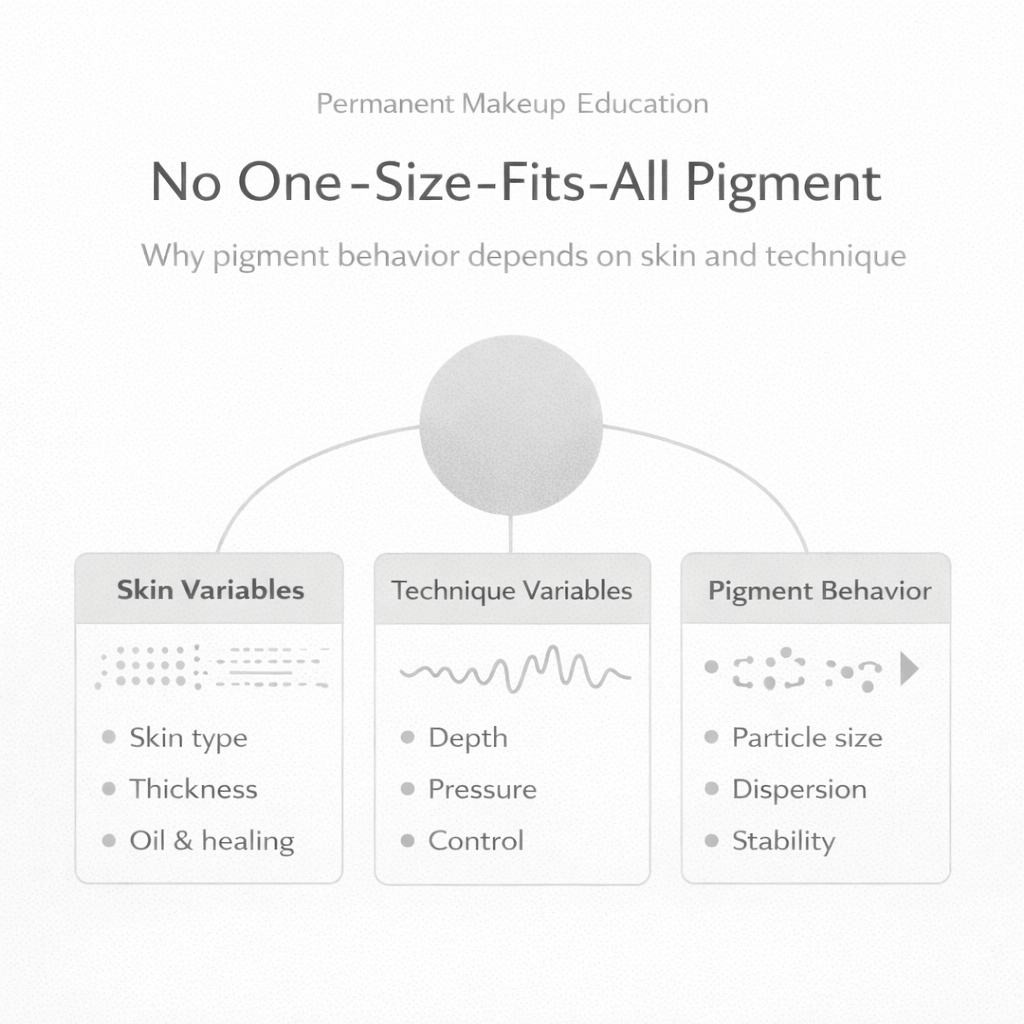 Educational illustration explaining why there is no one-size-fits-all pigment in permanent makeup