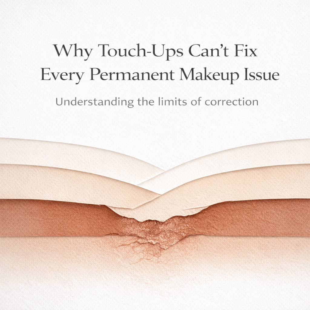Illustration showing layered skin structure explaining why touch-ups cannot fix every permanent makeup issue