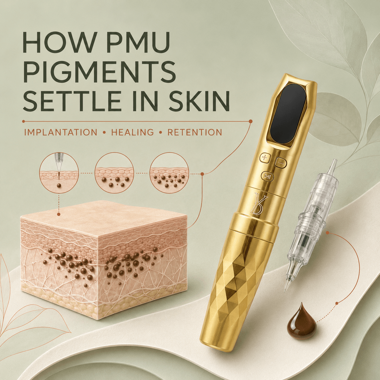 YDPMU DEMO Pro illustrating how PMU pigments settle through implantation healing and retention
