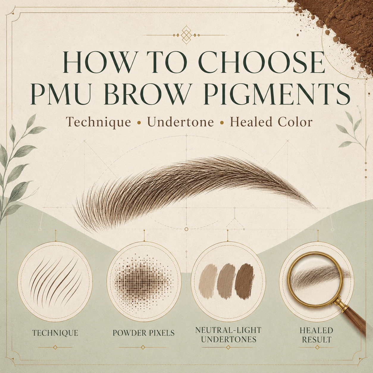 How to choose PMU brow pigments by technique, undertone assessment and healed color planning