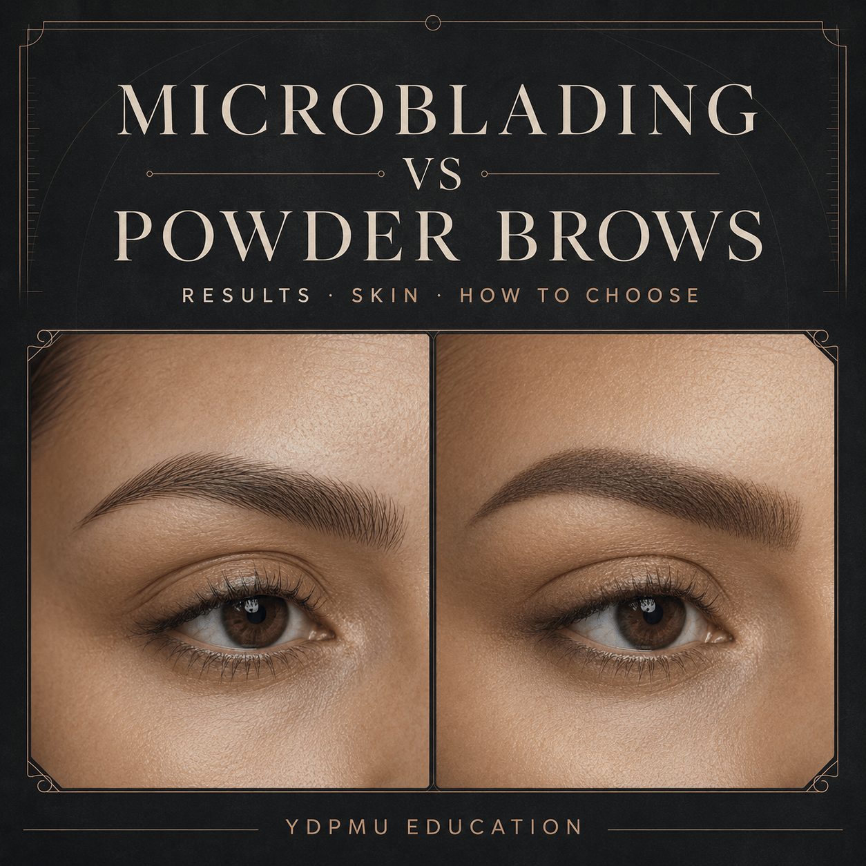 Microblading vs powder brows comparison of healed hair strokes and soft shading