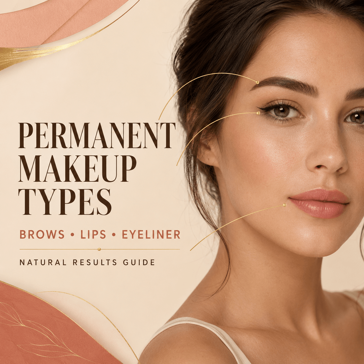 Permanent makeup types guide featuring natural-looking eyebrow, eyeliner and lip blush results