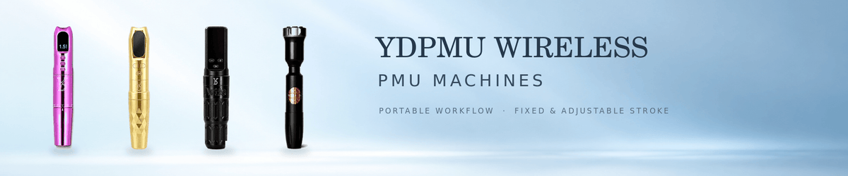YDPMU wireless PMU machines including DEMO Wireless, DEMO Pro, Artis and Blink Pro on an ice-blue studio background