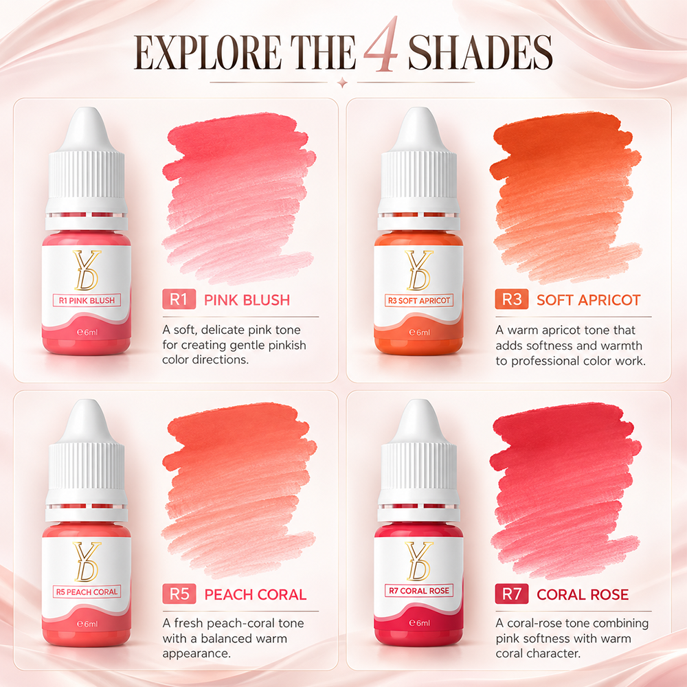 YDPMU Areola Pinkish Collection – 4-Color PMU Pigment Set, 6 ml Each