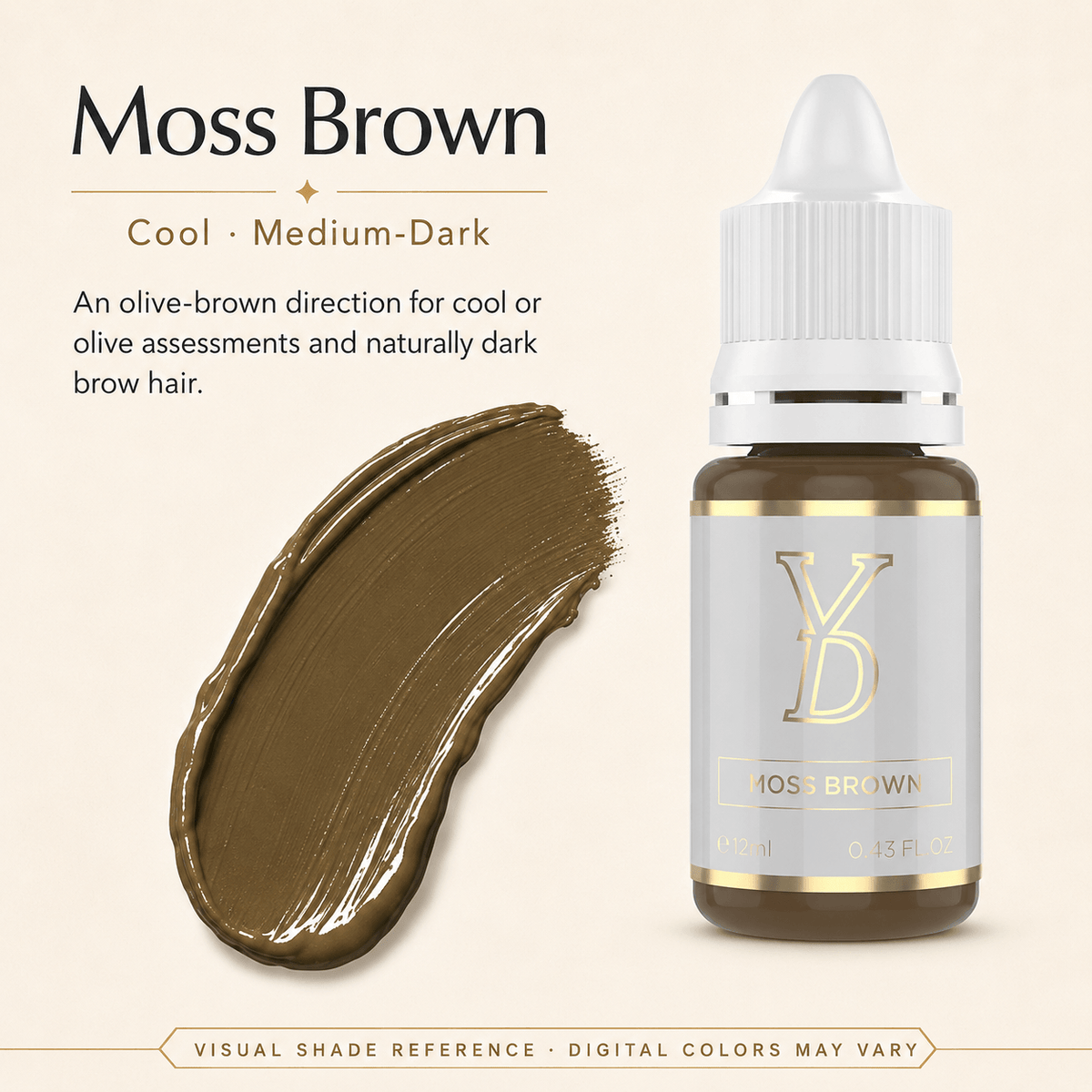 YDPMU INOCREAM Moss Brown cool medium-dark inorganic brow pigment with olive-brown cream swatch