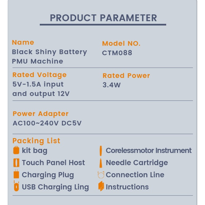YDPMU Black Shiny Battery Permanent Makeup Machine
