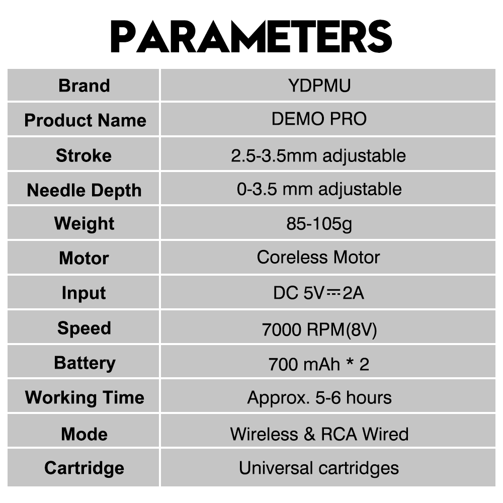 YDPMU DEMO Pro Wireless Permanent Makeup Machine with 2.5-3.5mm Adjustable Stroke
