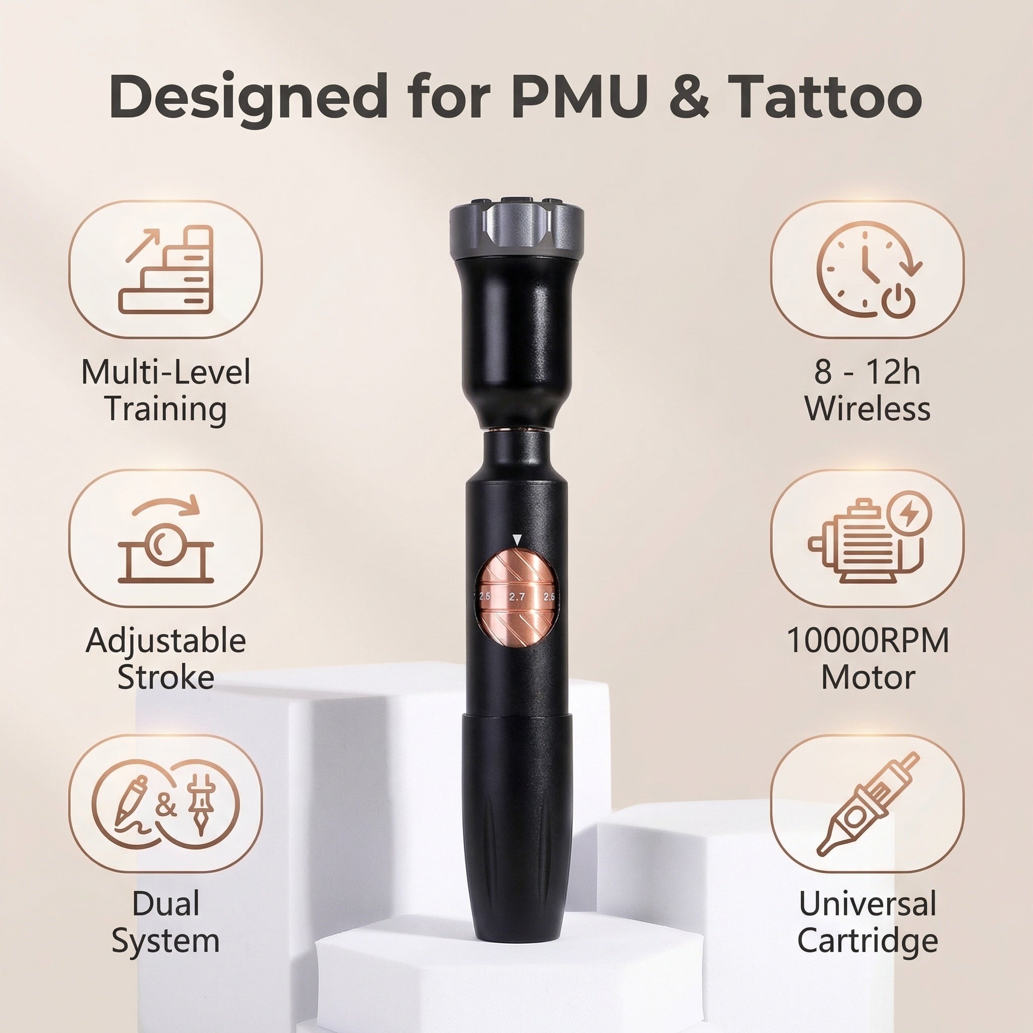 YDPMU Blink Pro Wireless Permanent Makeup Machine with 2.3-2.7mm Adjustable Stroke