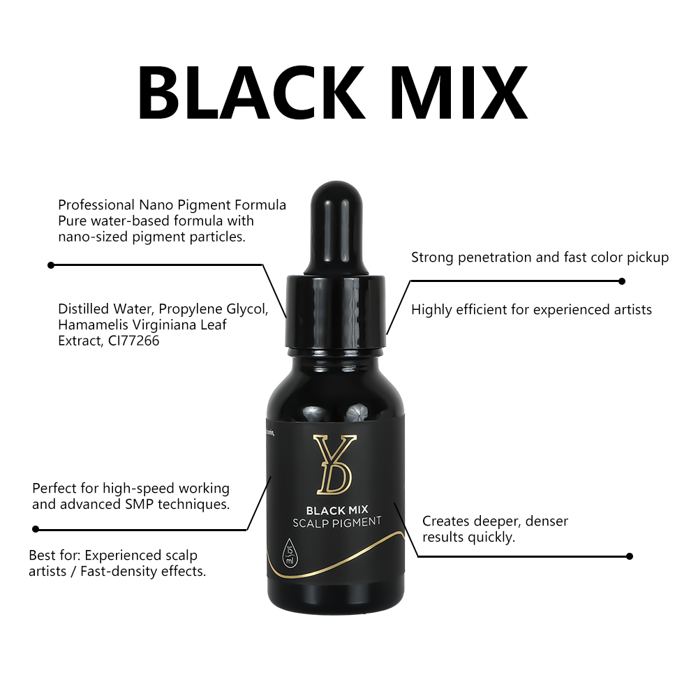 YDPMU Professional SMP Pigments 15ml — 7 Formulas | CI77266 Carbon Black | Scalp Micropigmentation