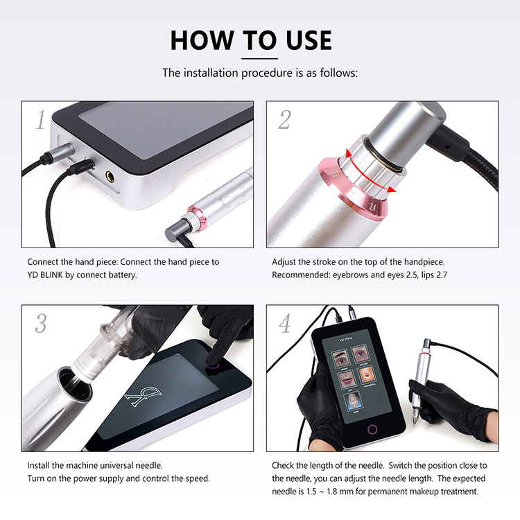 YDPMU Beautynotes Advanced Touch Screen Intelligent Permanent Makeup Machine with 2.3-2.7mm Adjustable Stroke