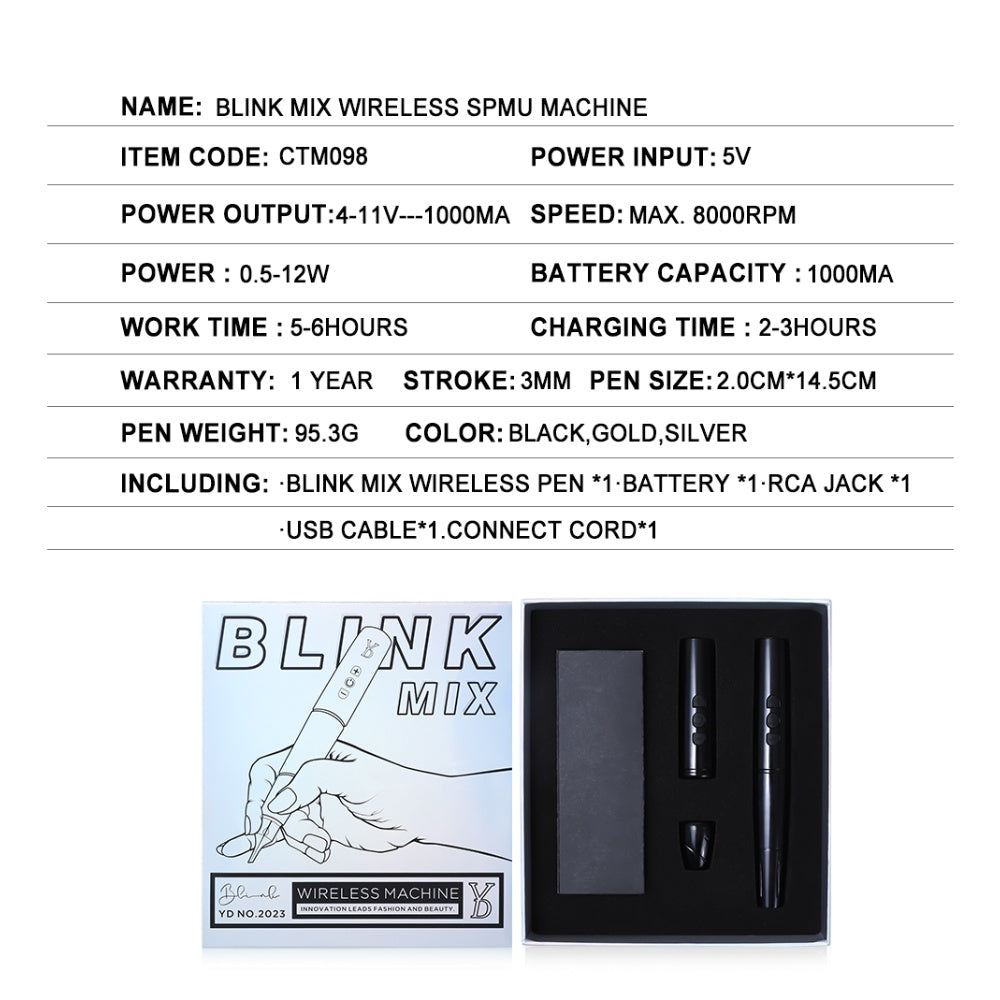 YDPMU Blink Mix Wireless Pro Permanent Makeup Machine with 3.0mm Stroke