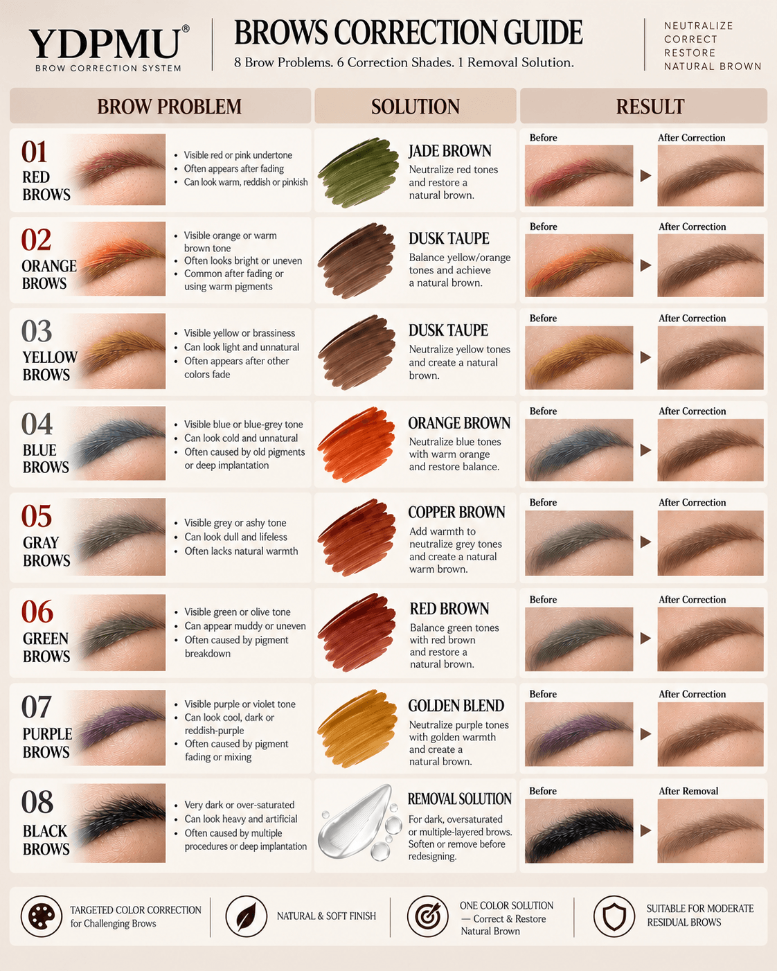 YDPMU Brow Correction System – 6 Correction Shades + Removal Solution