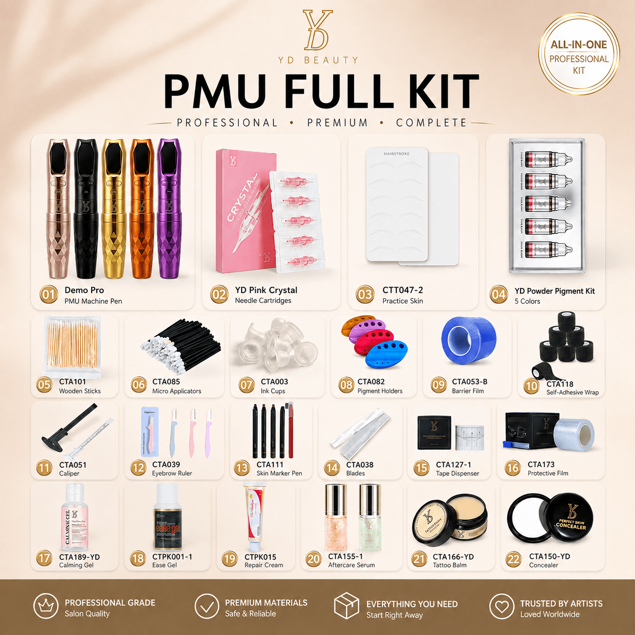 YDPMU Complete Brow PMU Starter Kit – DEMO Pro Machine, 5 Pigments & Professional Supplies