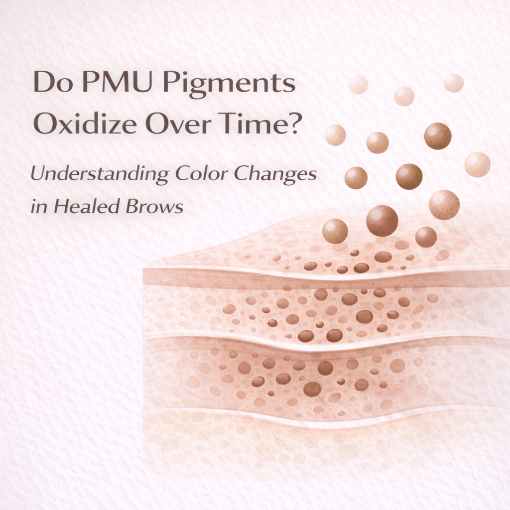 Educational guide explaining whether permanent makeup pigments oxidize over time and what truly causes color changes in healed brows