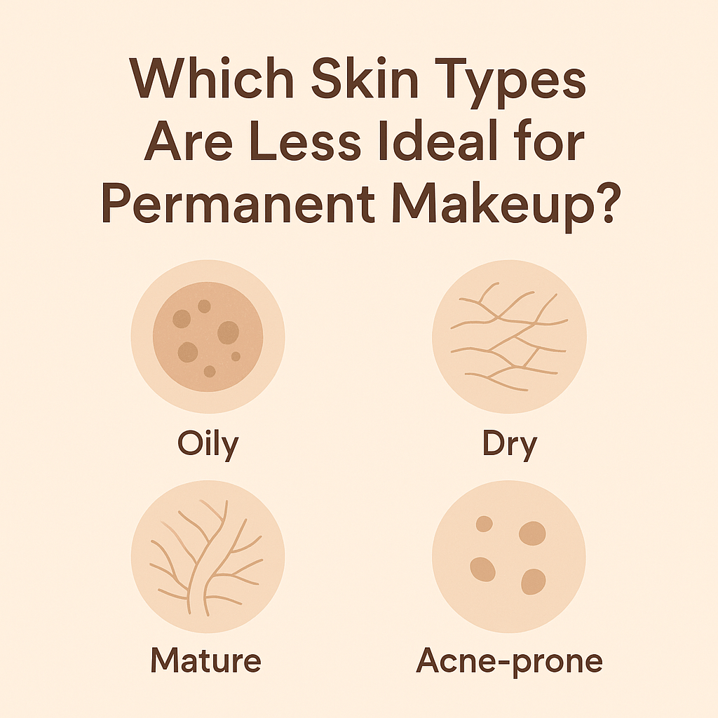 Guide showing which skin types are less ideal for permanent makeup and how to adjust technique for better results