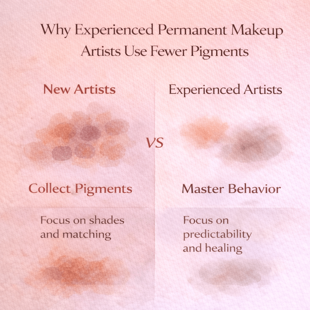 Illustration explaining why beginner permanent makeup artists rely on many pigments