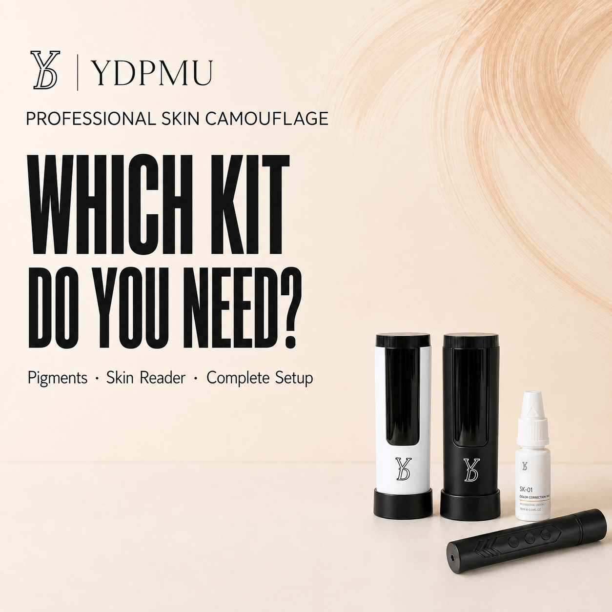 YDPMU skin camouflage kit comparison with black and white Skin Readers, SK pigment and professional PMU pen
