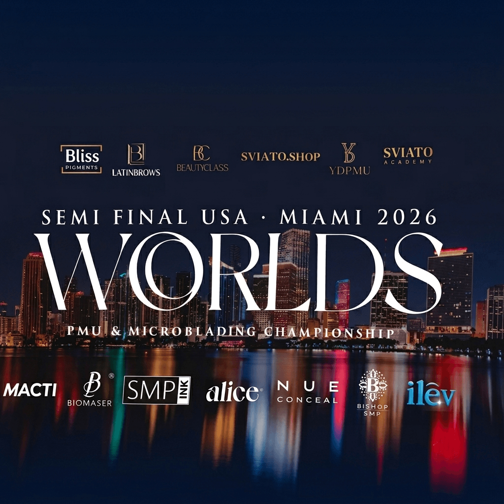 YDPMU as official sponsor at the WORLDS PMU & Microblading Championship Semi Final USA Miami 2026 event backdrop