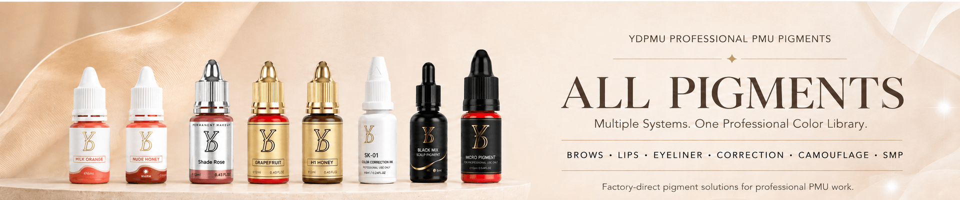 YDPMU professional PMU pigment collections for brows, lips, eyeliner, SMP and skin camouflage