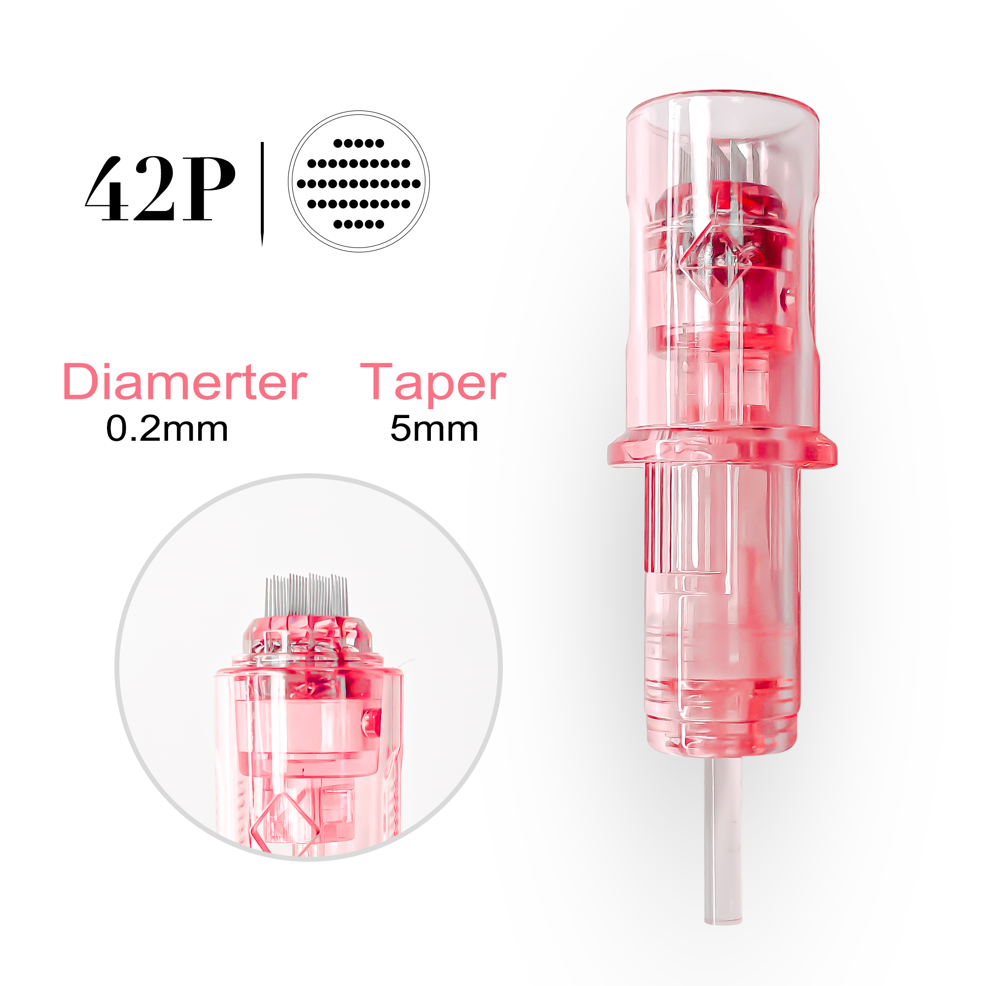 YDPMU Pink Crystal Universal Cartridge 42P 0.2mm Microneedle 10Pcs/Box