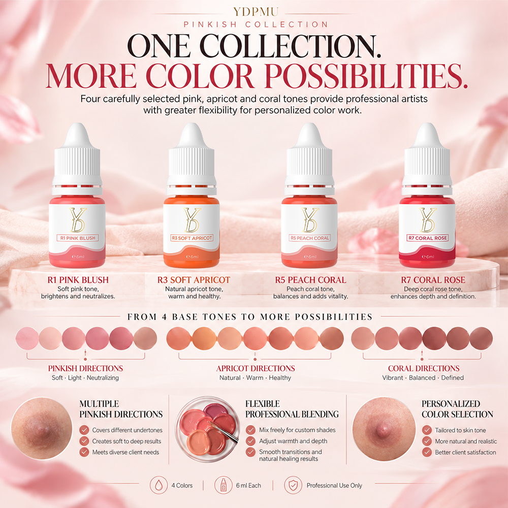 YDPMU Areola Pinkish Collection – 4-Color PMU Pigment Set, 6 ml Each