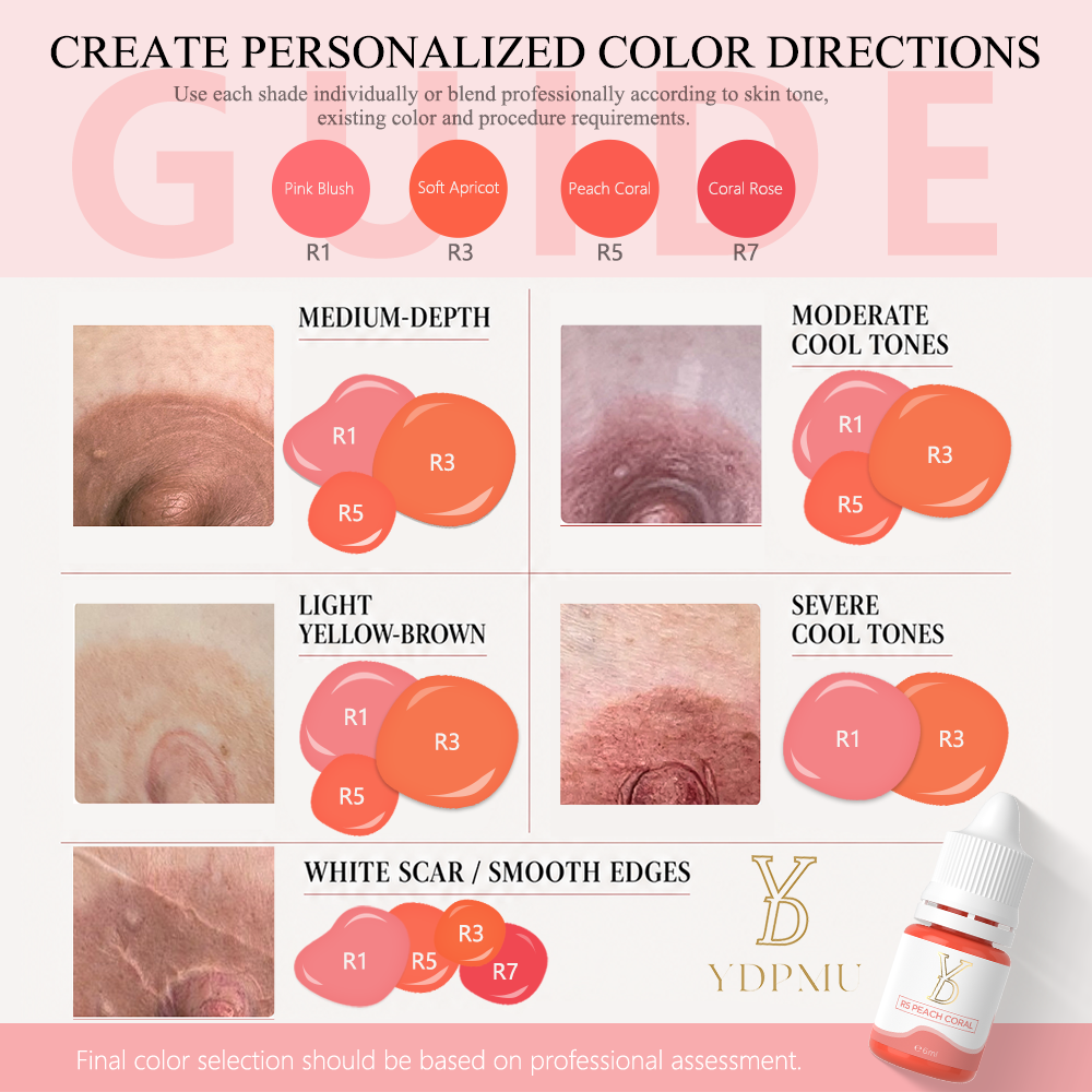 YDPMU Areola Pinkish Collection – 4-Color PMU Pigment Set, 6 ml Each