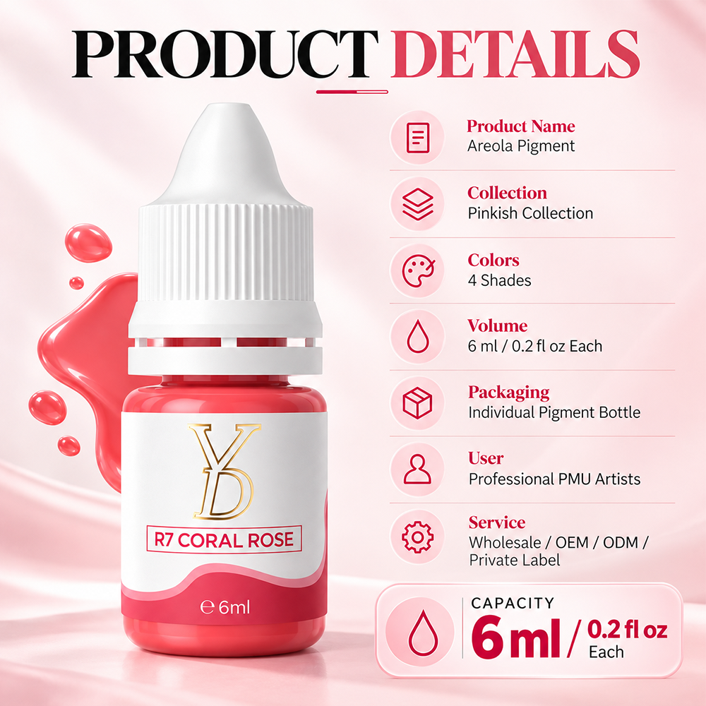 YDPMU Areola Pinkish Collection – 4-Color PMU Pigment Set, 6 ml Each
