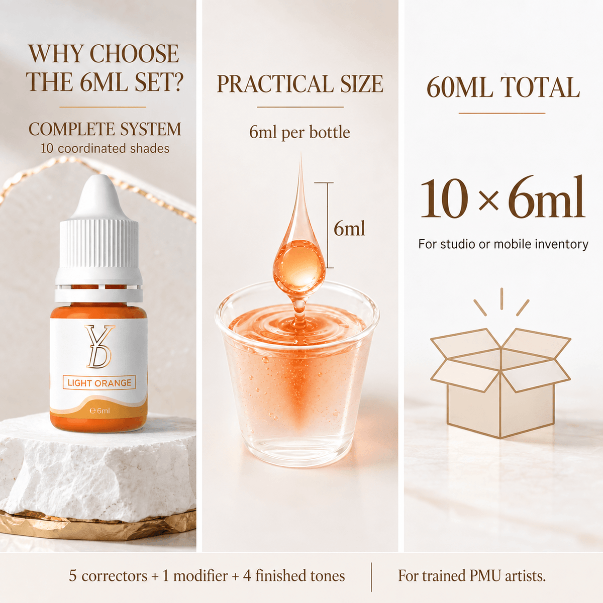 YDPMU NEO Organic 10-shade dark lip pigment system with practical 6ml bottles and 60ml total volume