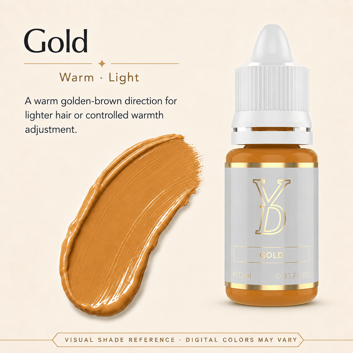 YDPMU INOCREAM Gold warm light inorganic brow pigment with golden-brown cream swatch
