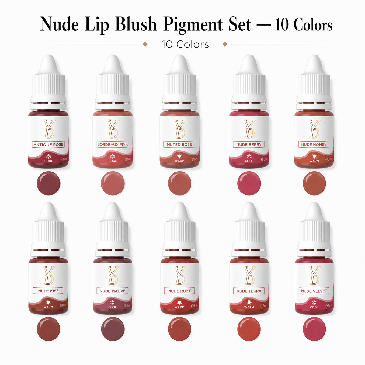 YDPMU Powder Hybrid Lip Pigments – 10 Nude Shades (6ml)