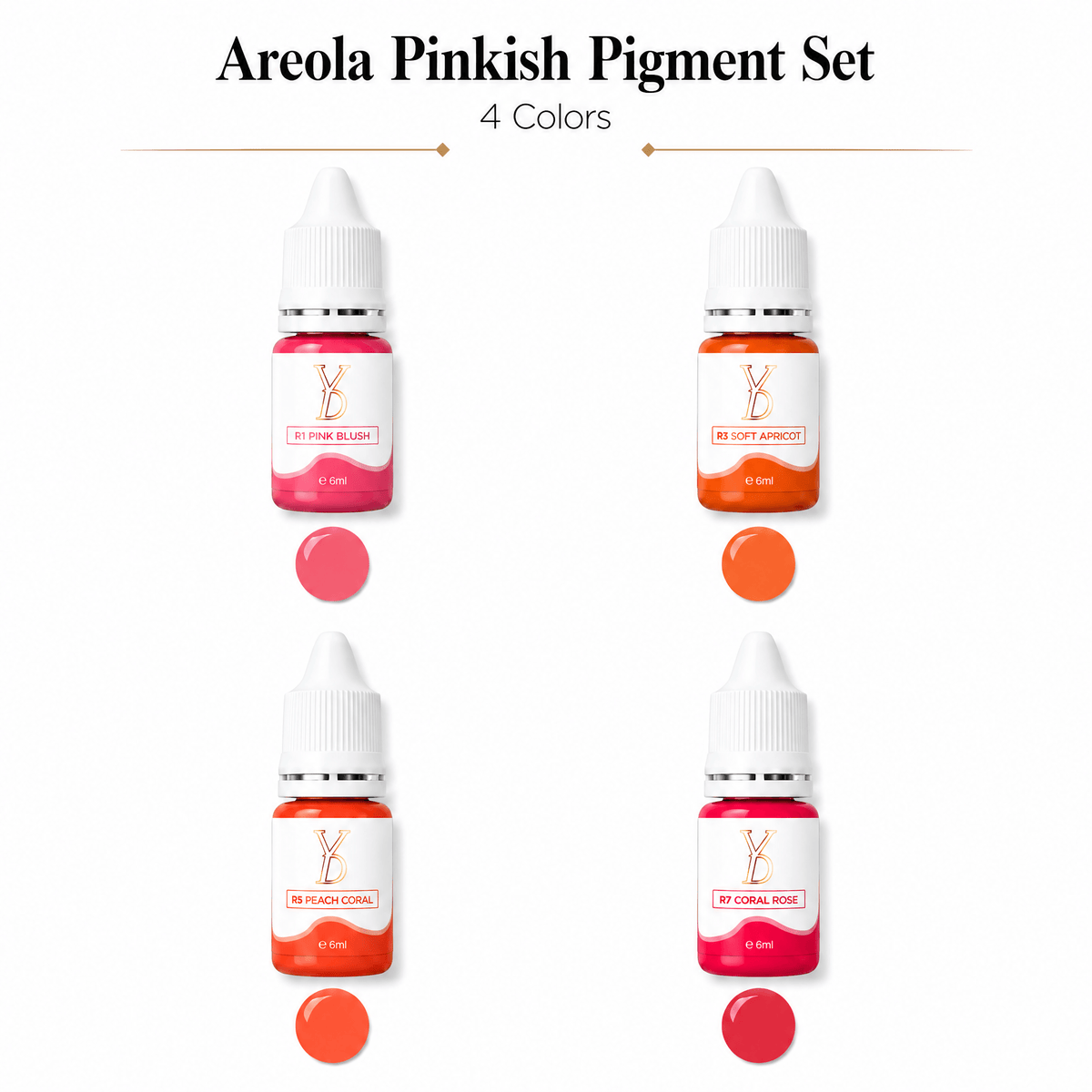 YDPMU Areola Pinkish Collection – 4-Color PMU Pigment Set, 6 ml Each