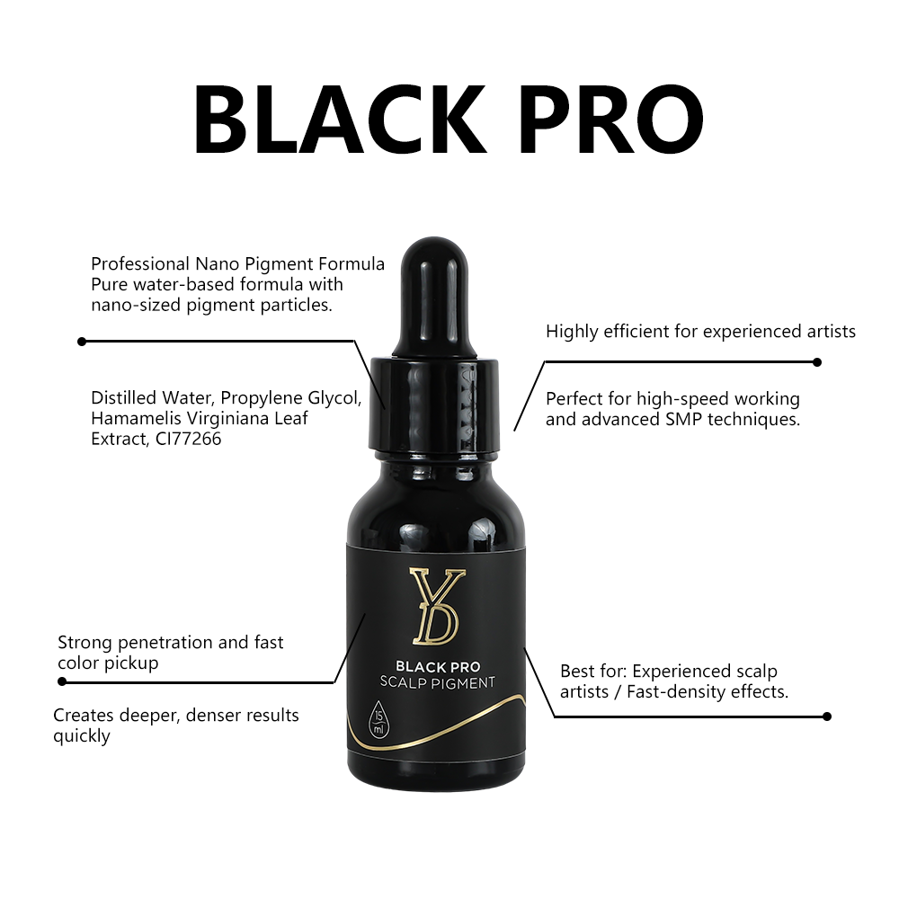 YDPMU Professional SMP Pigments 15ml — 7 Formulas | CI77266 Carbon Black | Scalp Micropigmentation