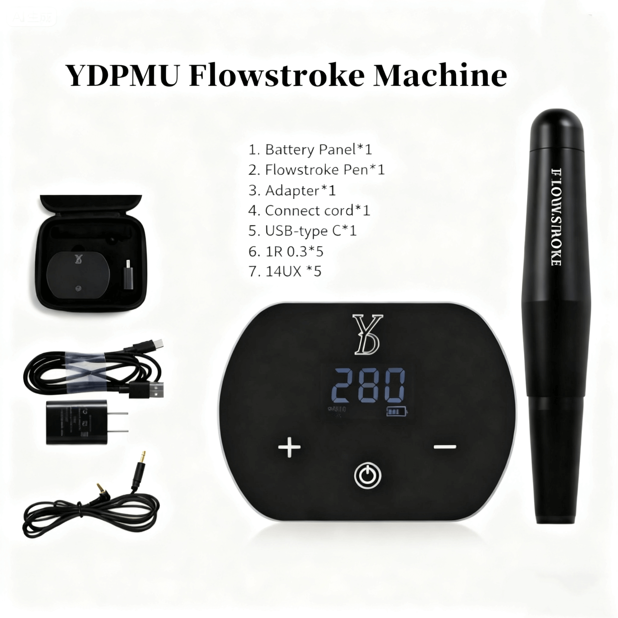 YDPMU Flowstroke Permanent Makeup Machine Kits with 14UX Flowstroke Needle