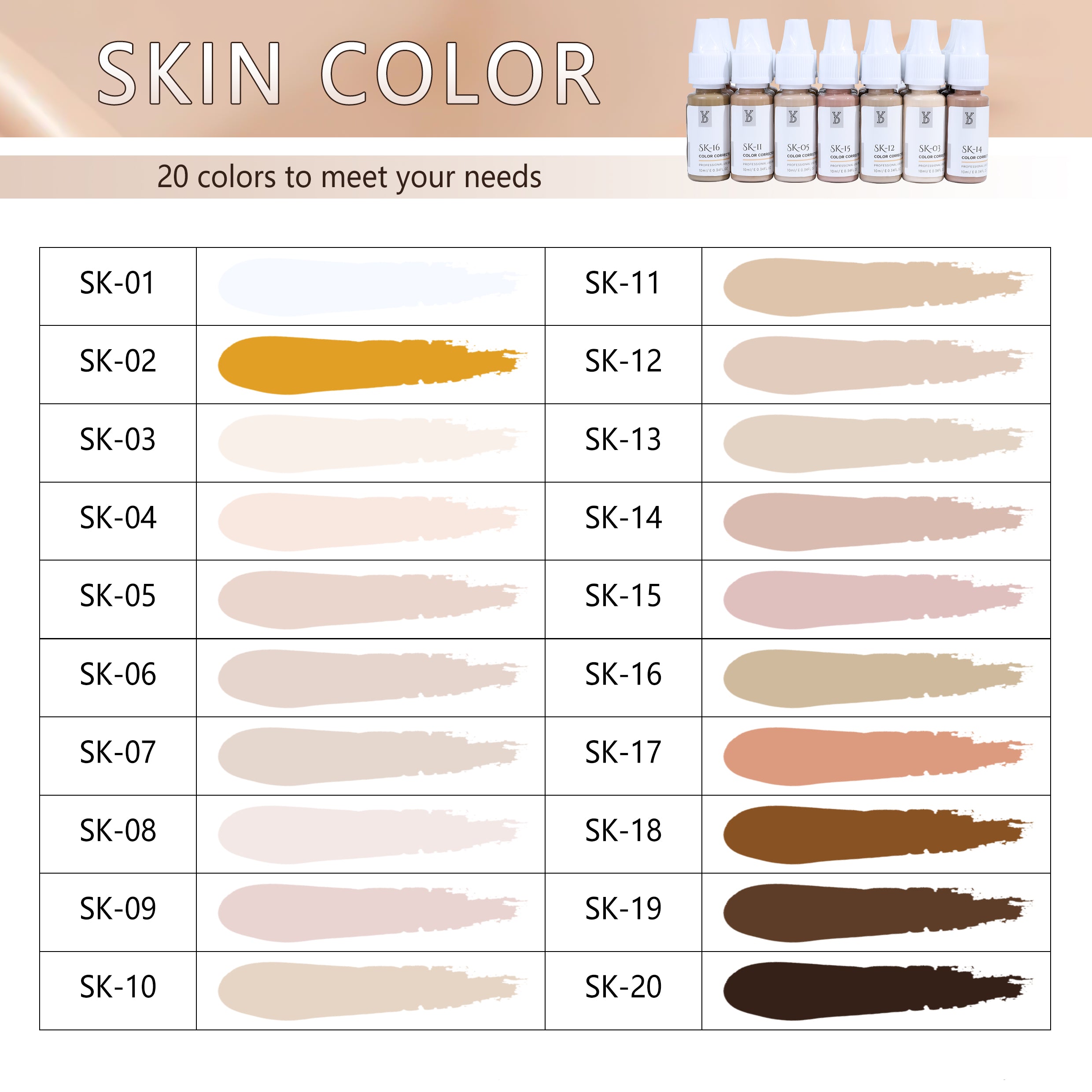 YDPMU Skin Camouflage Pigment Scar Camouflage Ink 20 Shades Available
