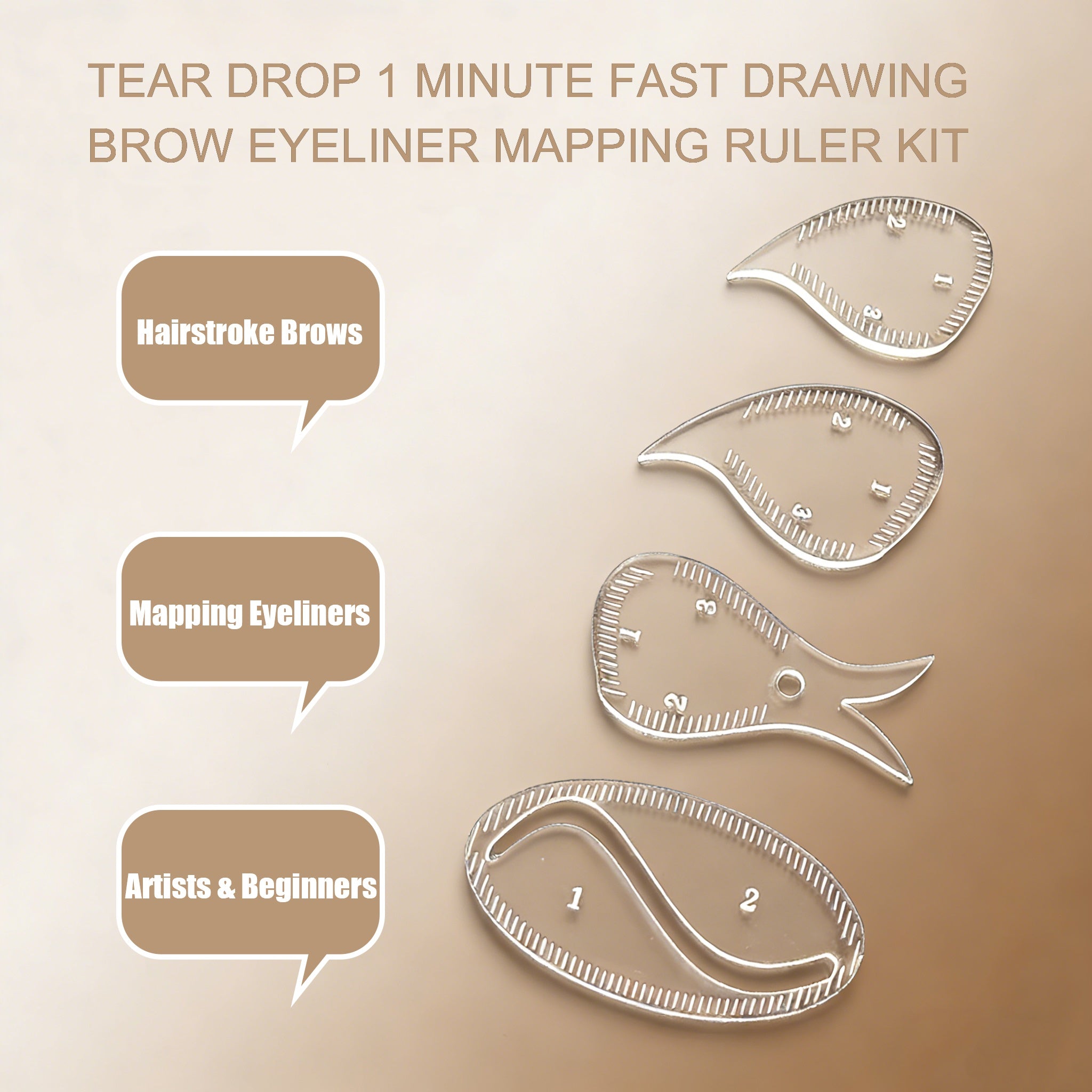 YDPMU Hairstroke Brow & Eyeliner Mapping Ruler - 4 Piece Set