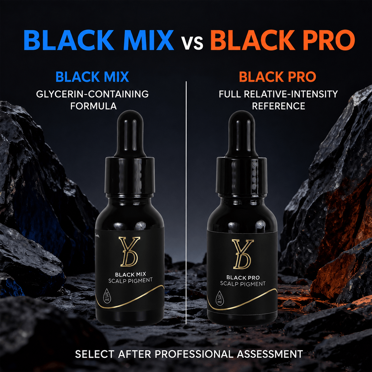 YDPMU Black Mix and Black Pro 15ml scalp micropigmentation pigment comparison