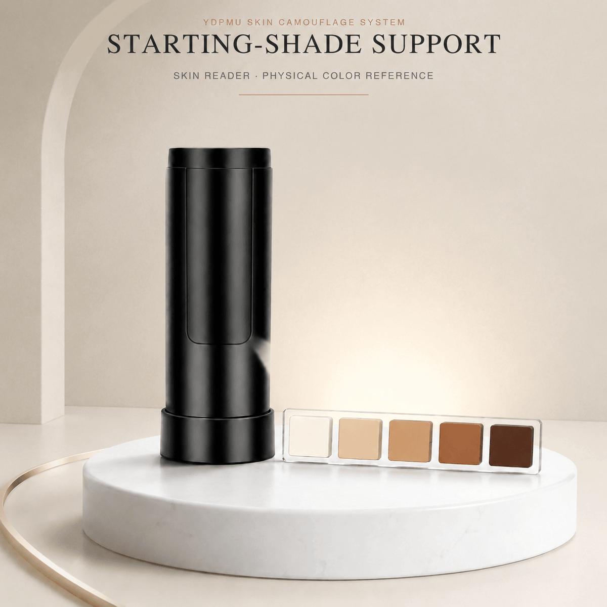 YDPMU Skin Reader with physical skin tone references for starting shade selection