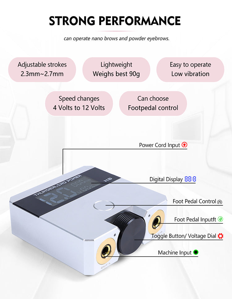YDPMU Blink 1.0 Pro Eyebrow Machine Silver Set with 2.3-2.7mm Adjustable Stroke