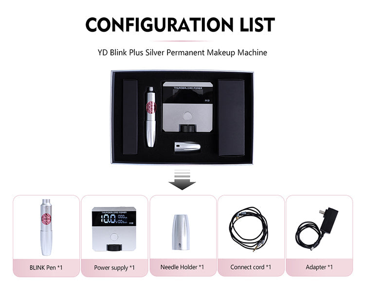 YDPMU Blink 1.0 Pro Eyebrow Machine Silver Set with 2.3-2.7mm Adjustable Stroke